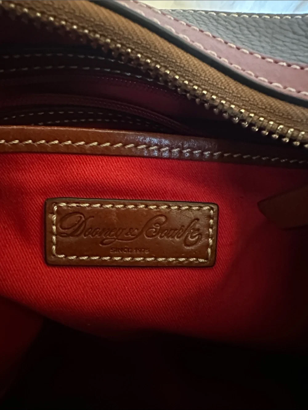 Dooney & Bourke Taupe Pebbled Leather Shoulder Bag with Brown Trim